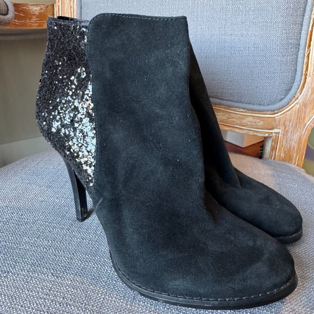 Glam! BCBG Black Suede Booties with Glitter Ankle — Size 6.5 - Picture 6 of 6